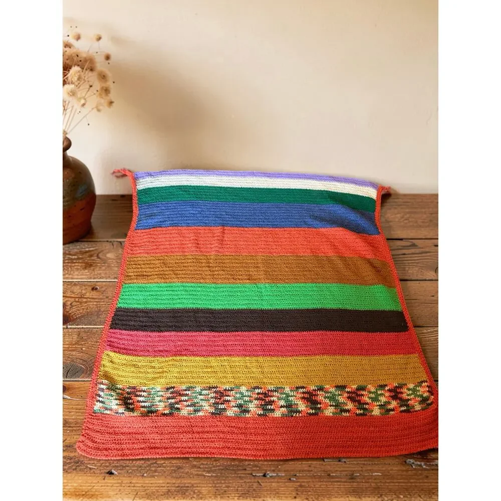 Vintage Handmade Crochet Throw Blanket | Reversible Boho Afghan 49
